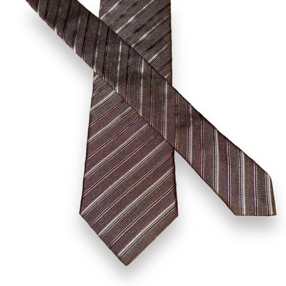 John Varvatos USA Gray & Purple Rep Striped Made in USA Tie - Picture 1 of 6
